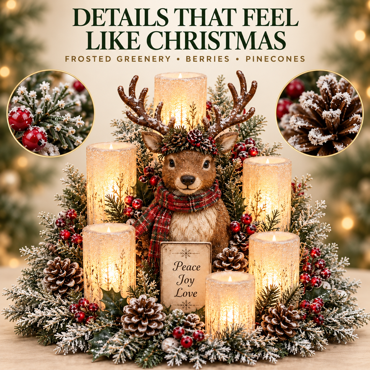 ✨🎁Christmas Lighted Centerpiece with Flameless Candle Glow