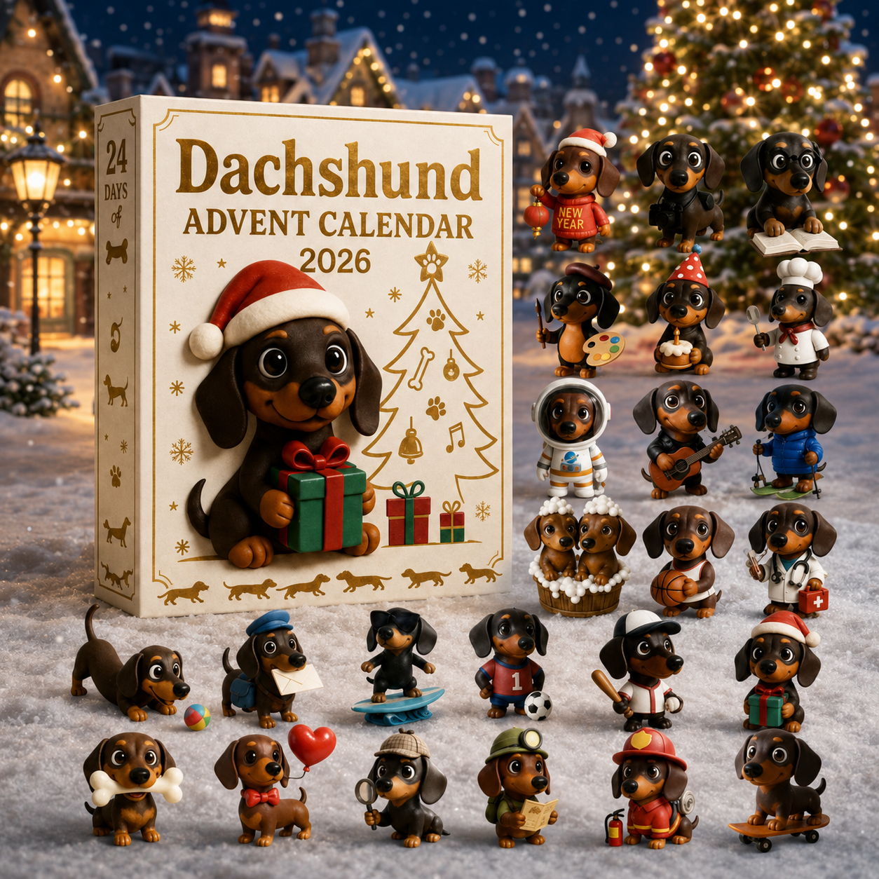 The full collection of 24 dachshund characters