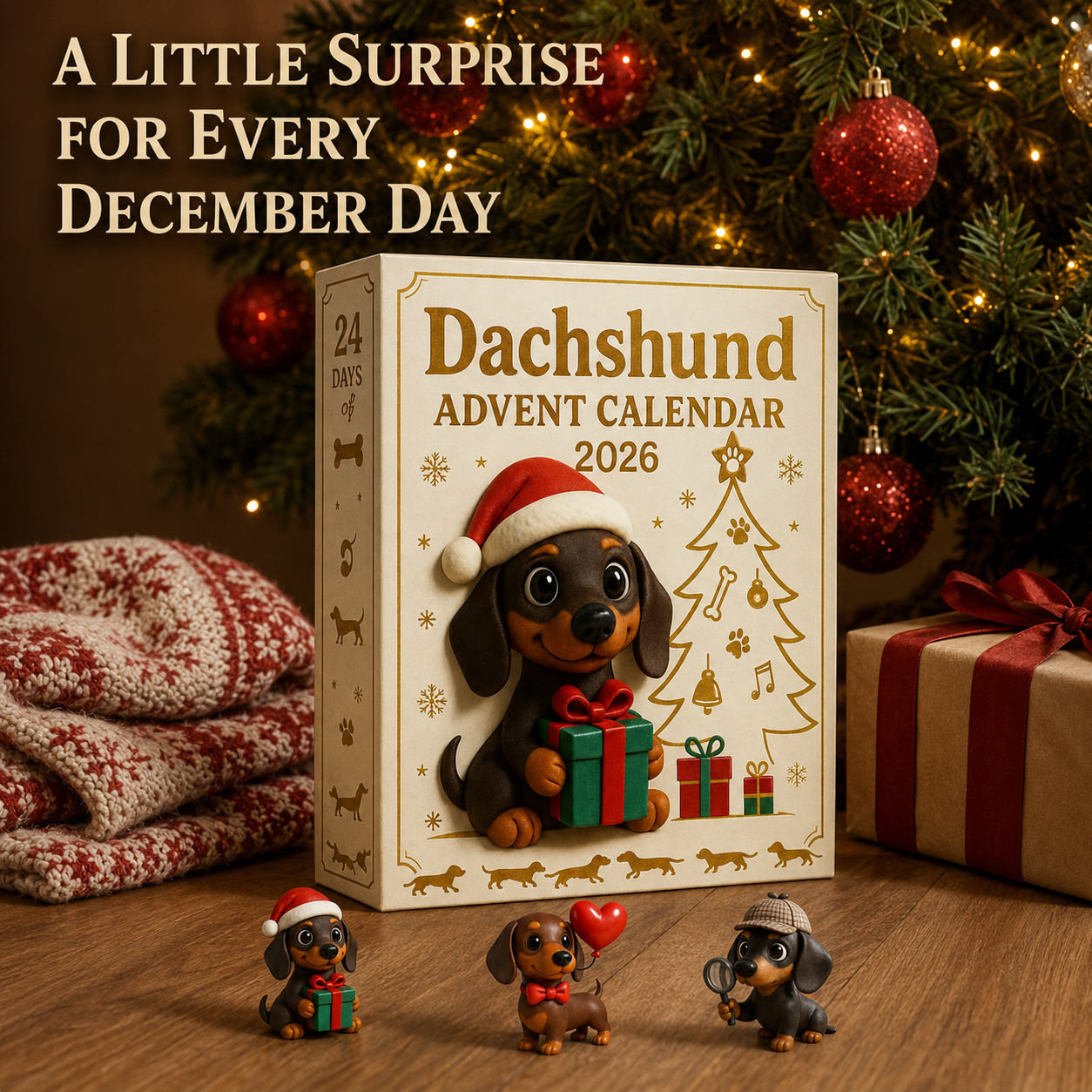 Dachshund Advent Calendar presented as a Christmas gift