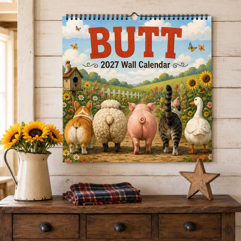 ⏰⏰【Last Day Buy 1 Get 1 Free】 🐾📅2027 Funny Animal Butt Wall Calendar – Humorous Decor, Lovely Gift Idea