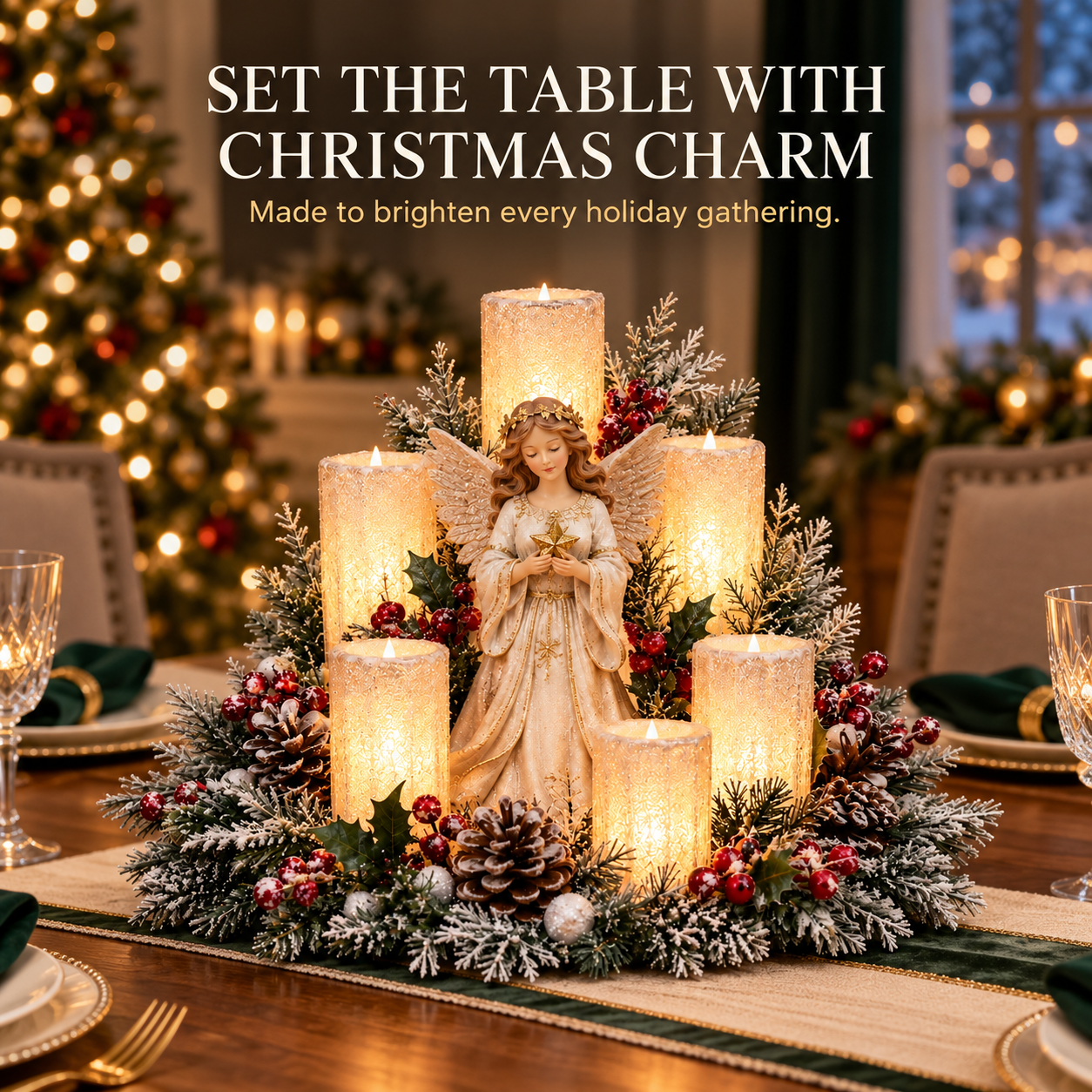 ✨🎁Christmas Lighted Centerpiece with Flameless Candle Glow