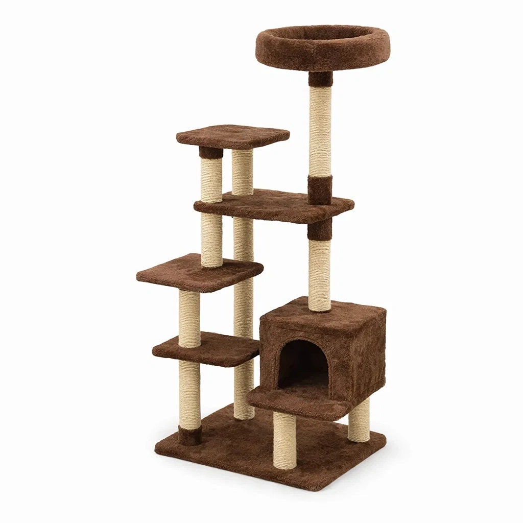 Katzenbaum aus Sisal und Plüsch, Braun, 140 cm-furnielaxo