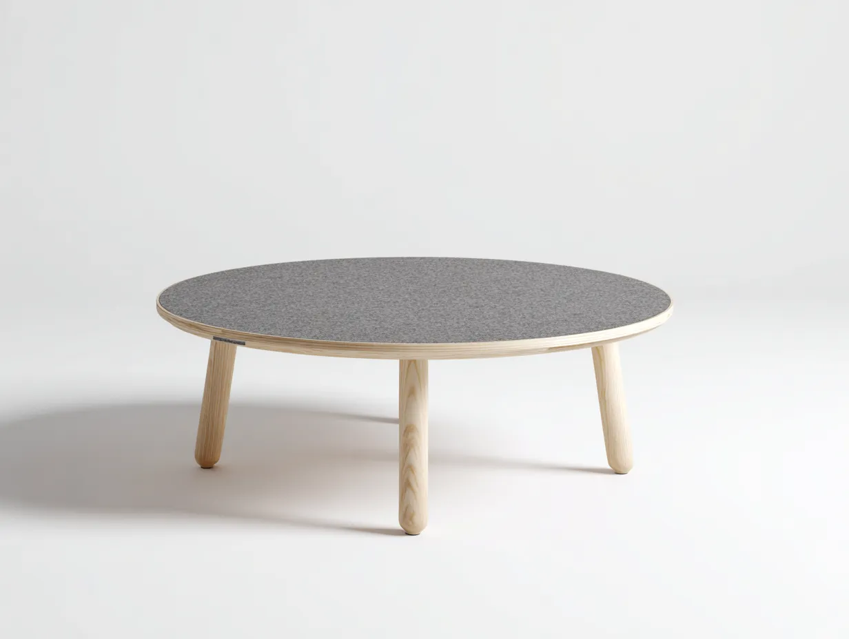 Mesa Auxiliar redonda 90x90x35 cm - tablero gris texturizado - patas de madera natural para salón-Vanaospace