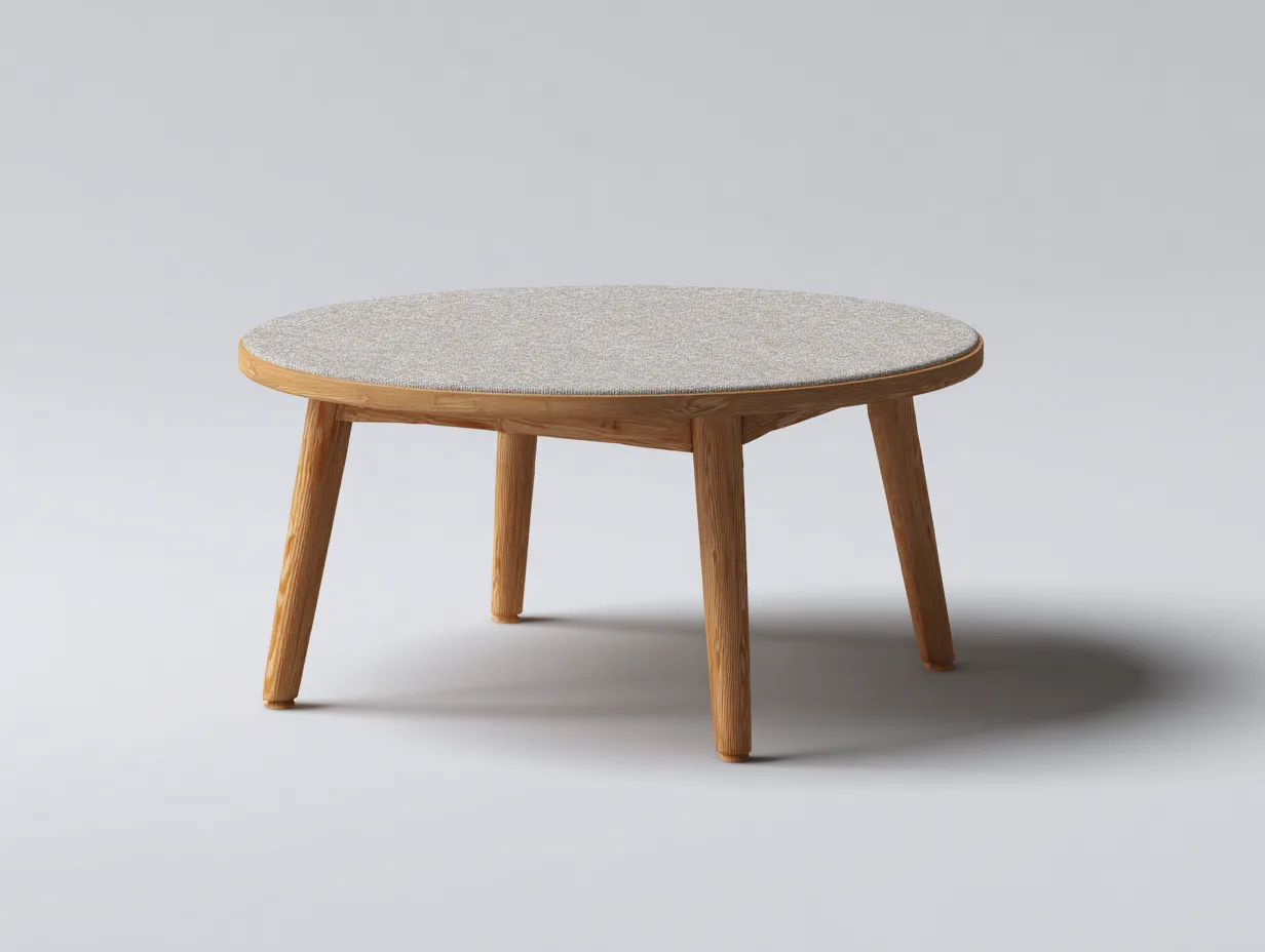 Mesa Auxiliar circular 94x94x35 cm - tablero gris perla - borde de madera natural estilo minimalista-Vanaospace