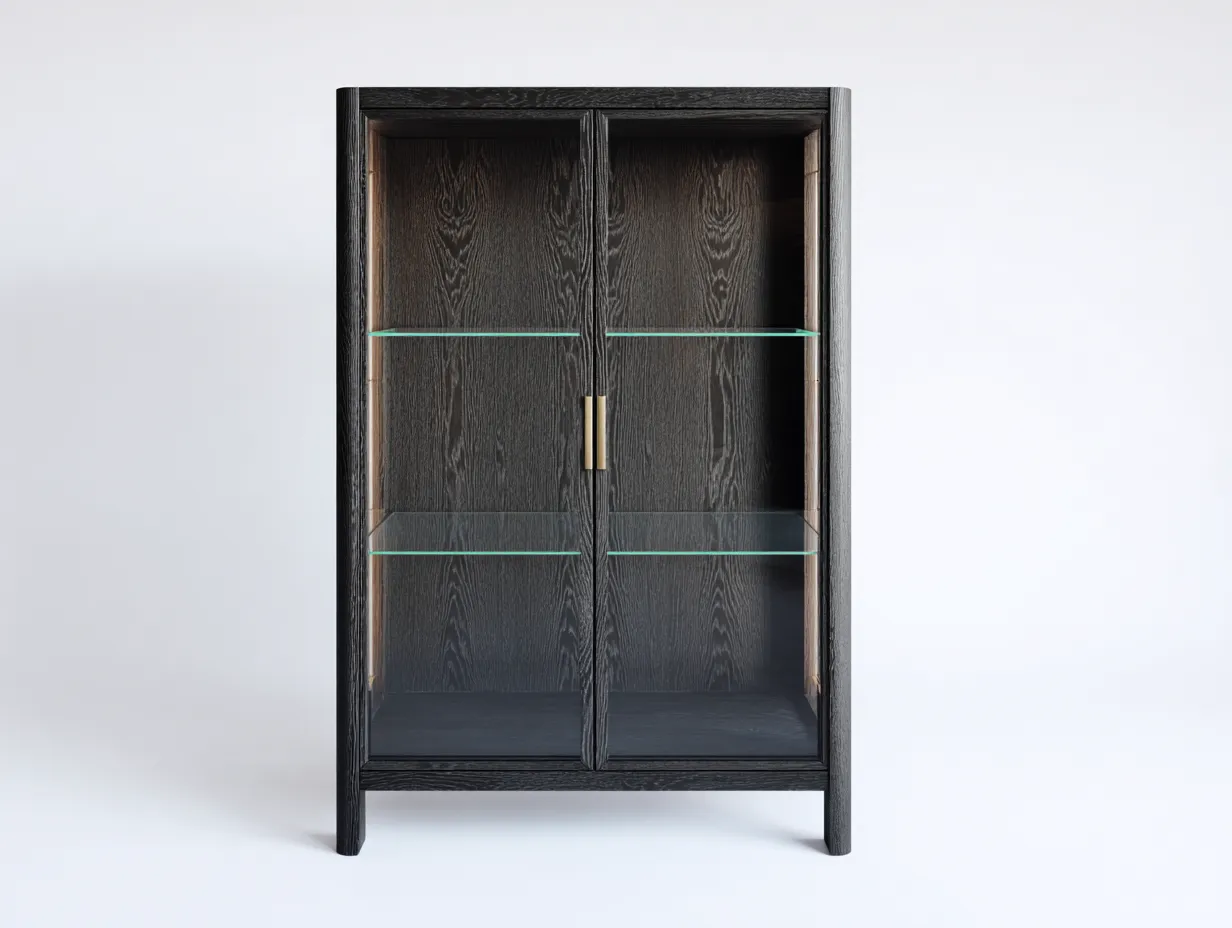 Vitrina de madera negra con cristal transparente 100x40x150 cm - negro y transparente - para comedor - estilo sobrio actual-Vanaospace