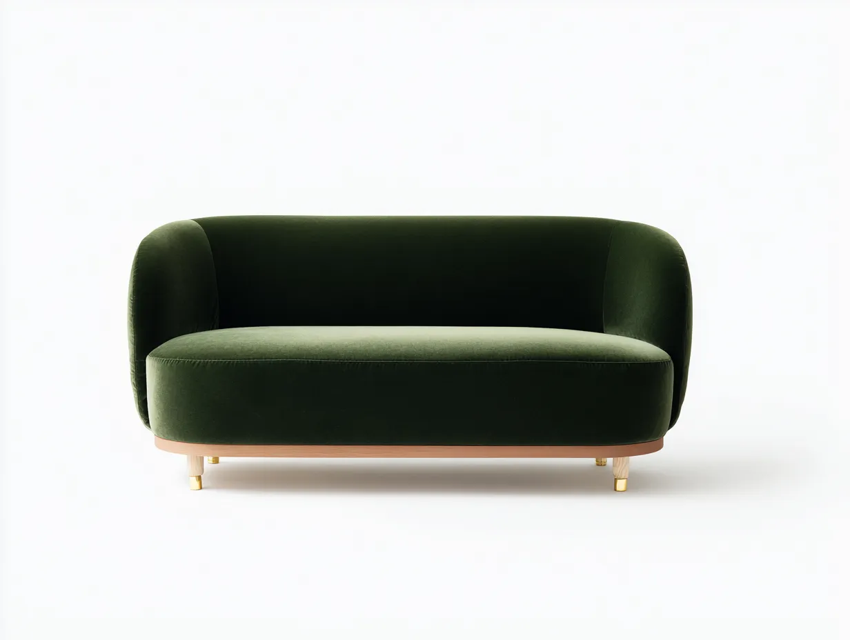 Sofá De Dos Plazas tapizado 176x90x77 cm - verde oscuro y madera clara - con detalle dorado para salón-Vanaospace