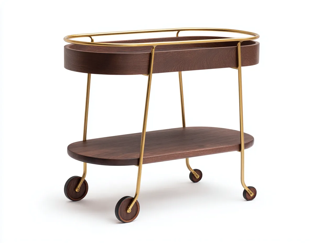 Carro De Cocina 72x43x81 cm - nogal oscuro y dorado - con ruedas y estantes ovalados para cocina sofisticada-Vanaospace