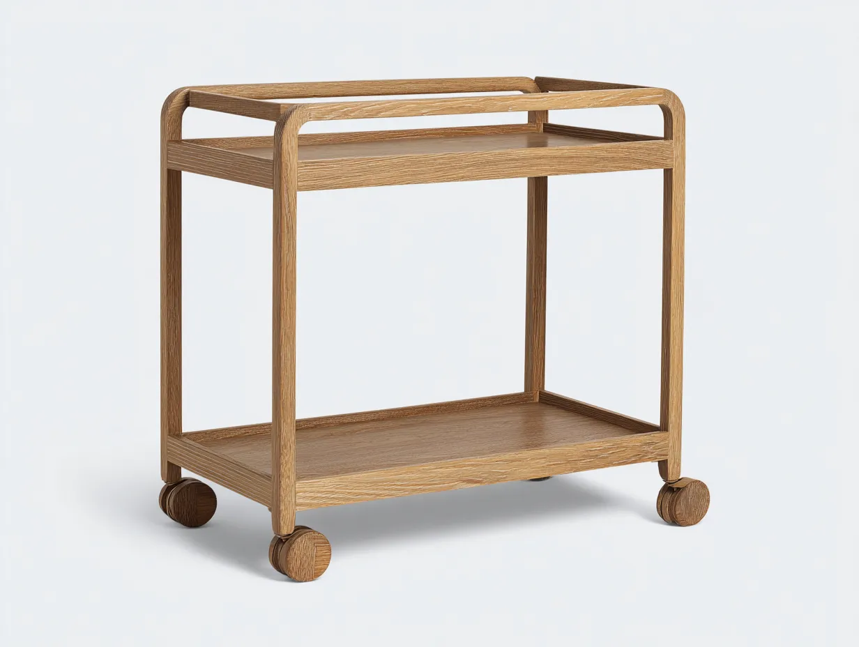 Carro De Cocina 70x45x80 cm - roble claro y negro - con marco curvo y ruedas decorativas para cocina-Vanaospace