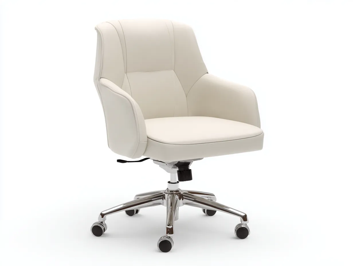 Silla De Oficina 63x62x88 cm - polipiel blanco roto y cromado - con brazos curvos y ruedas para despacho actual-Vanaospace