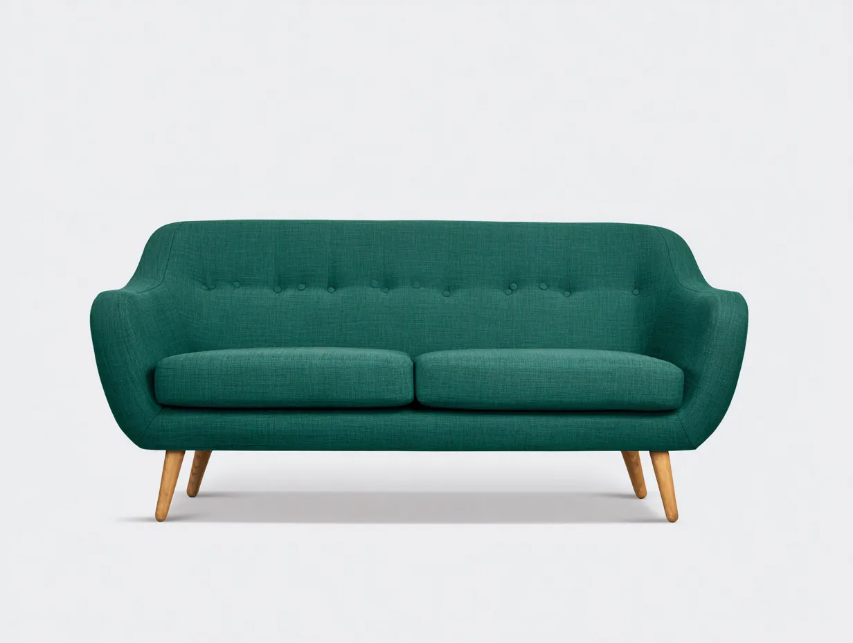 Sofá De Dos Plazas 168x82x78 cm - tejido verde azulado y madera - estilo retro para salón-Vanaospace