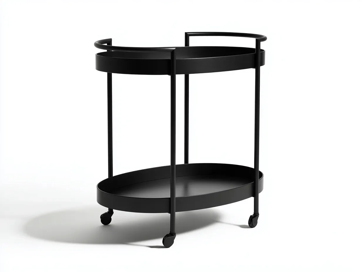 Carro De Cocina 74x43x81 cm - metal negro - carrito ovalado con ruedas para cocina actual-Vanaospace