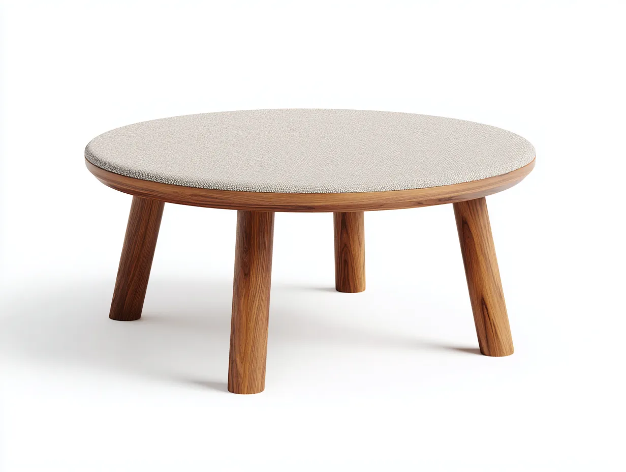 Mesa Auxiliar redonda 100x100x37 cm - tapa beige claro texturizada - patas de madera nogal para salón-Vanaospace