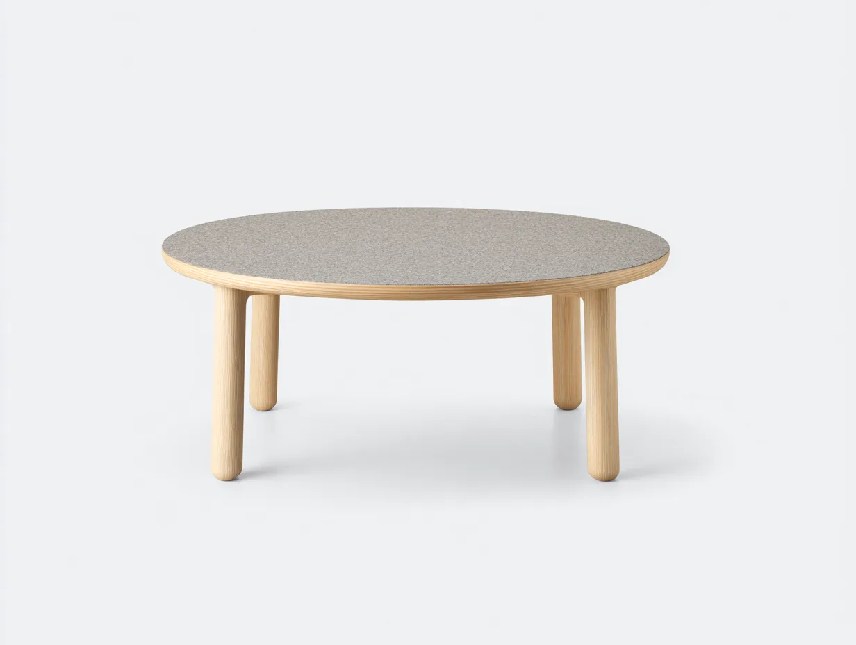 Mesa Auxiliar redonda 100x100x37 cm - cubierta gris efecto tejido - estructura de madera clara para salón-Vanaospace