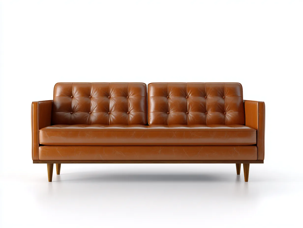 Sofá De Dos Plazas tapizado 182x88x81 cm - cuero coñac y madera nogal - estilo mid-century para salón-Vanaospace