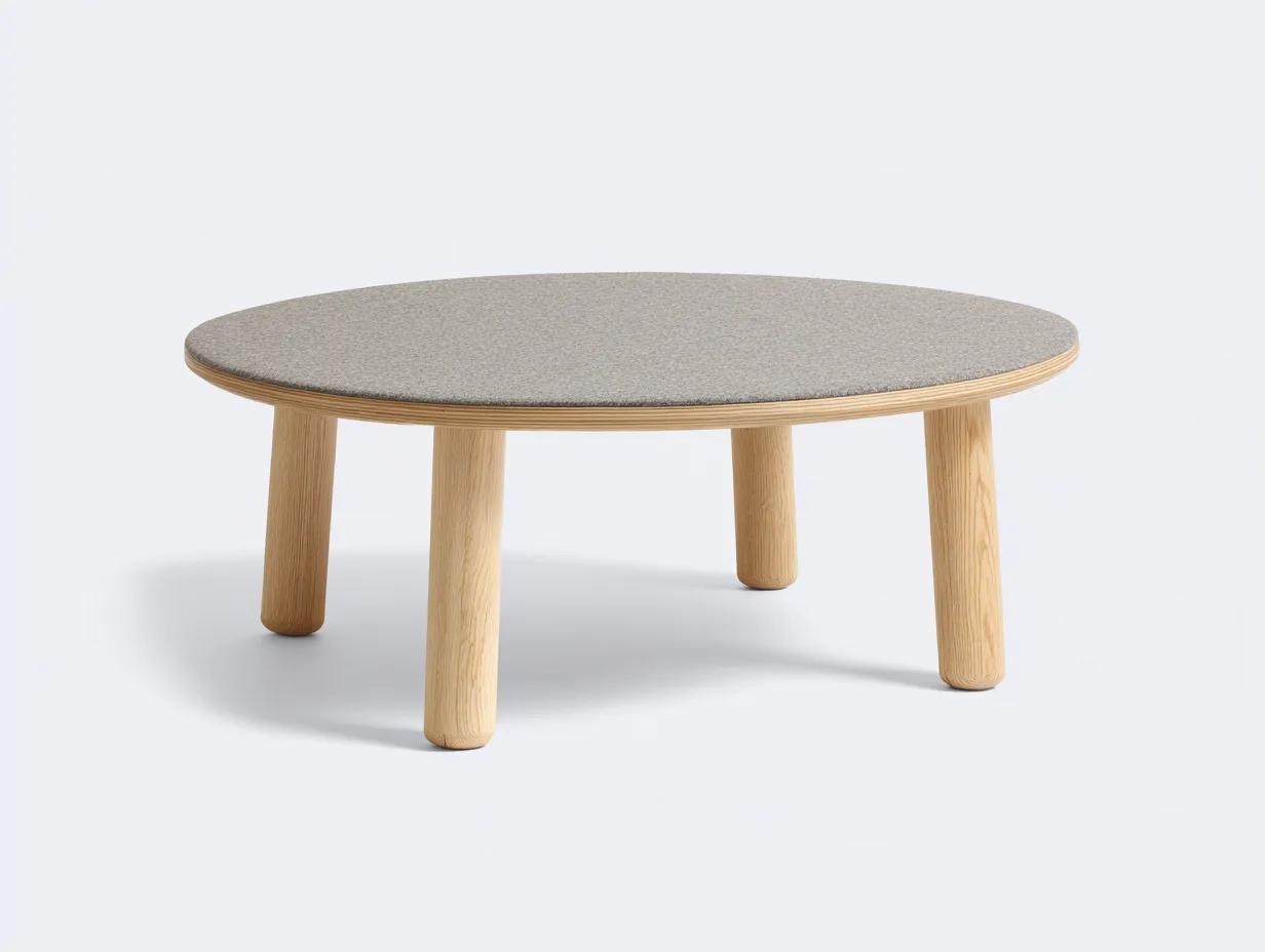 Mesa Auxiliar circular 95x95x36 cm - superficie gris jaspeada - base de madera clara estilo nórdico-Vanaospace