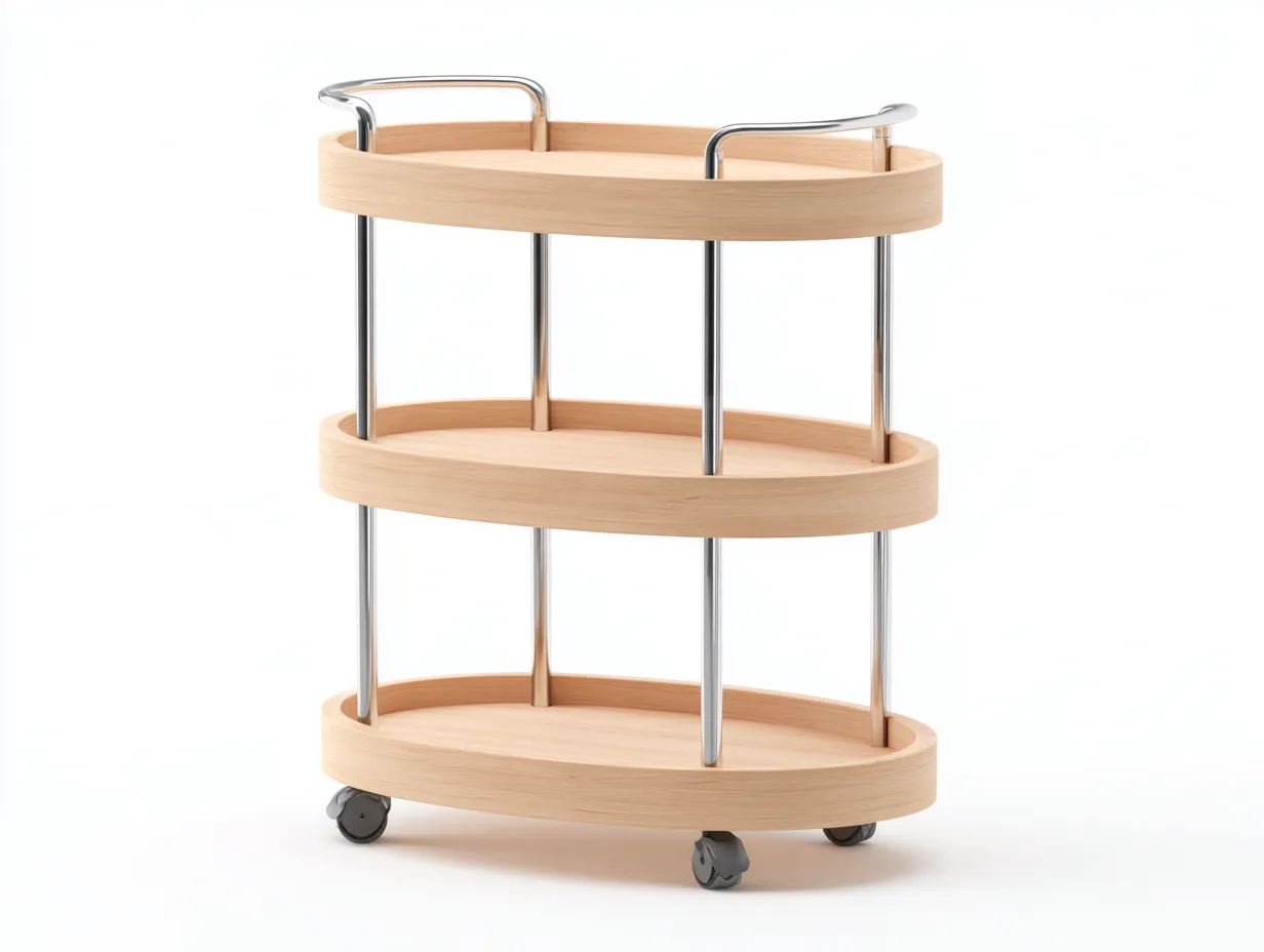 Carro De Cocina 74x43x88 cm - roble claro y cromado - con tres niveles y ruedas para cocina organizada-Vanaospace