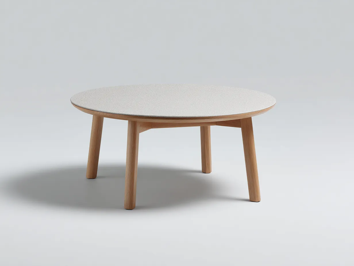 Mesa Auxiliar redonda 94x94x35 cm - tablero gris ceniza - estructura de madera natural estilo escandinavo-Vanaospace