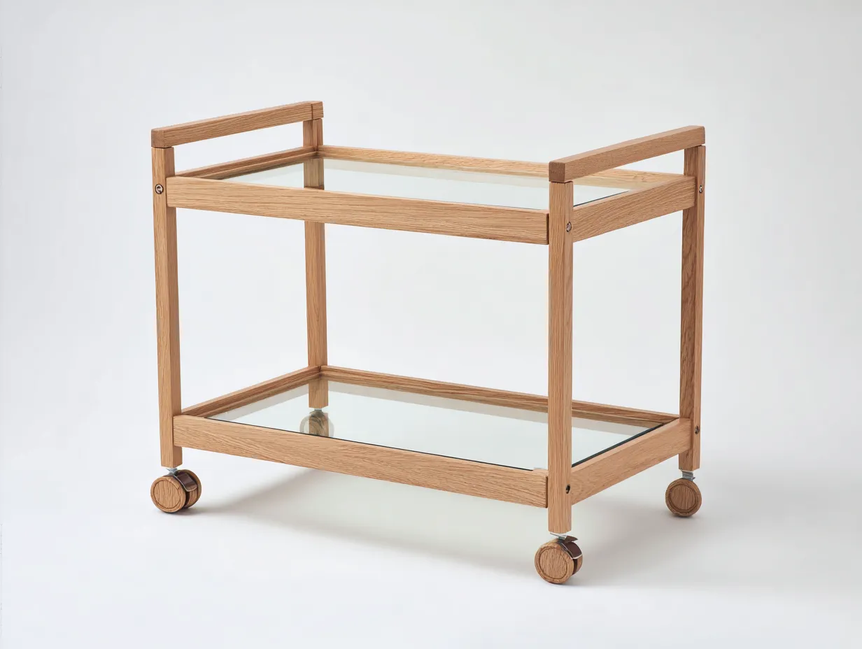 Carro De Cocina 78x45x82 cm - madera clara y negro - con ruedas y estantes de vidrio ahumado para cocina-Vanaospace