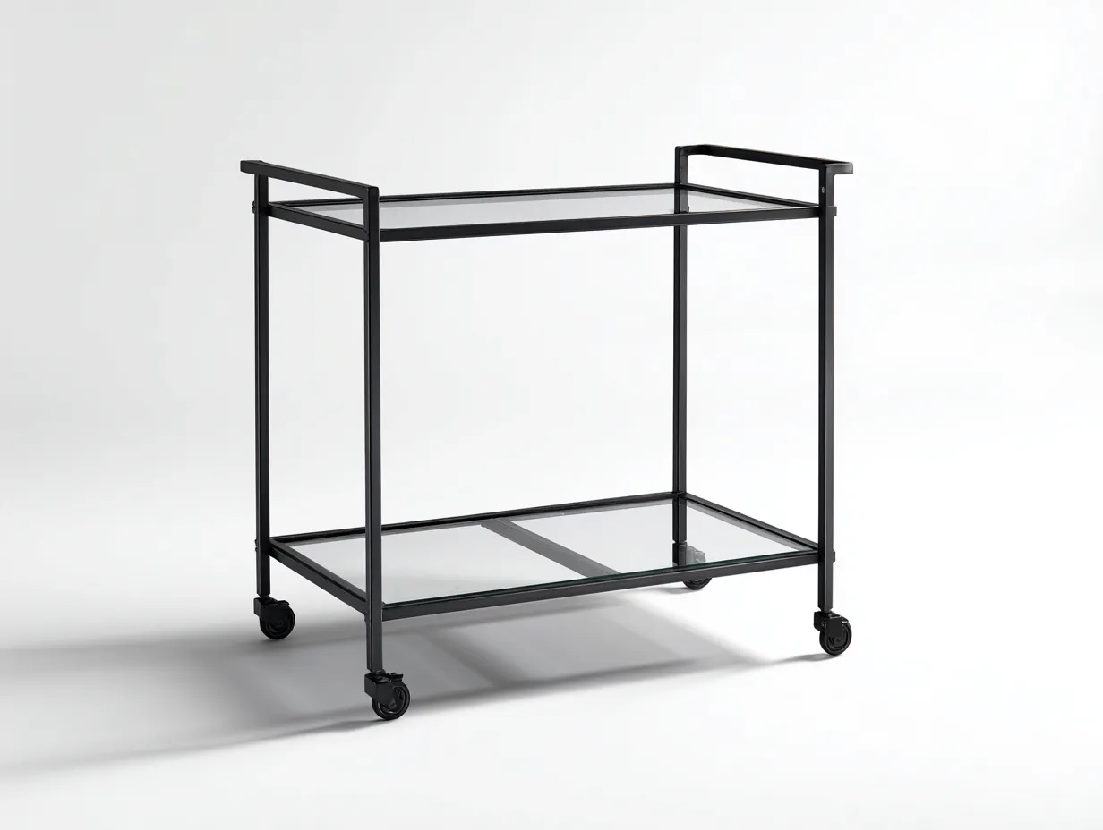 Carro De Cocina 60x36x90 cm - metal negro y cristal transparente - con tres niveles y ruedas para cocina-Vanaospace