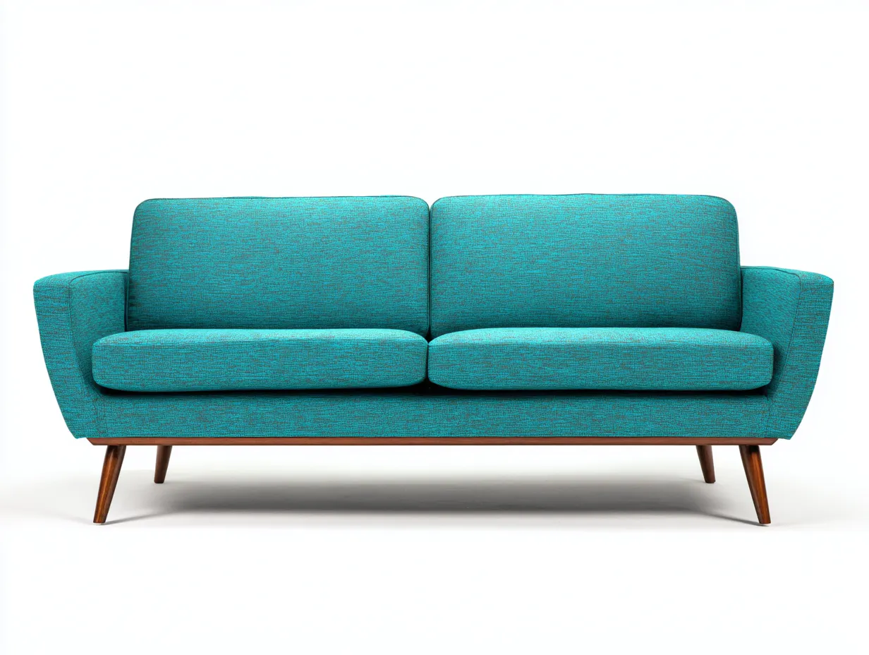 Sofá De Dos Plazas 170x81x77 cm - tapizado turquesa y madera oscura - diseño vintage para salón-Vanaospace