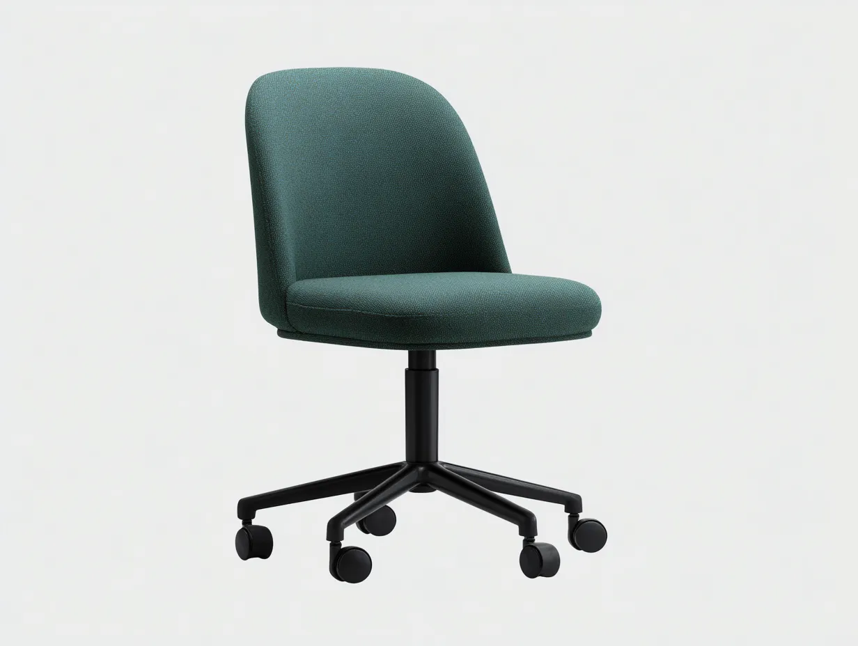 Silla De Oficina giratoria 60x60x84 cm - tela verde petróleo - ruedas negras y respaldo curvado para despacho-Vanaospace