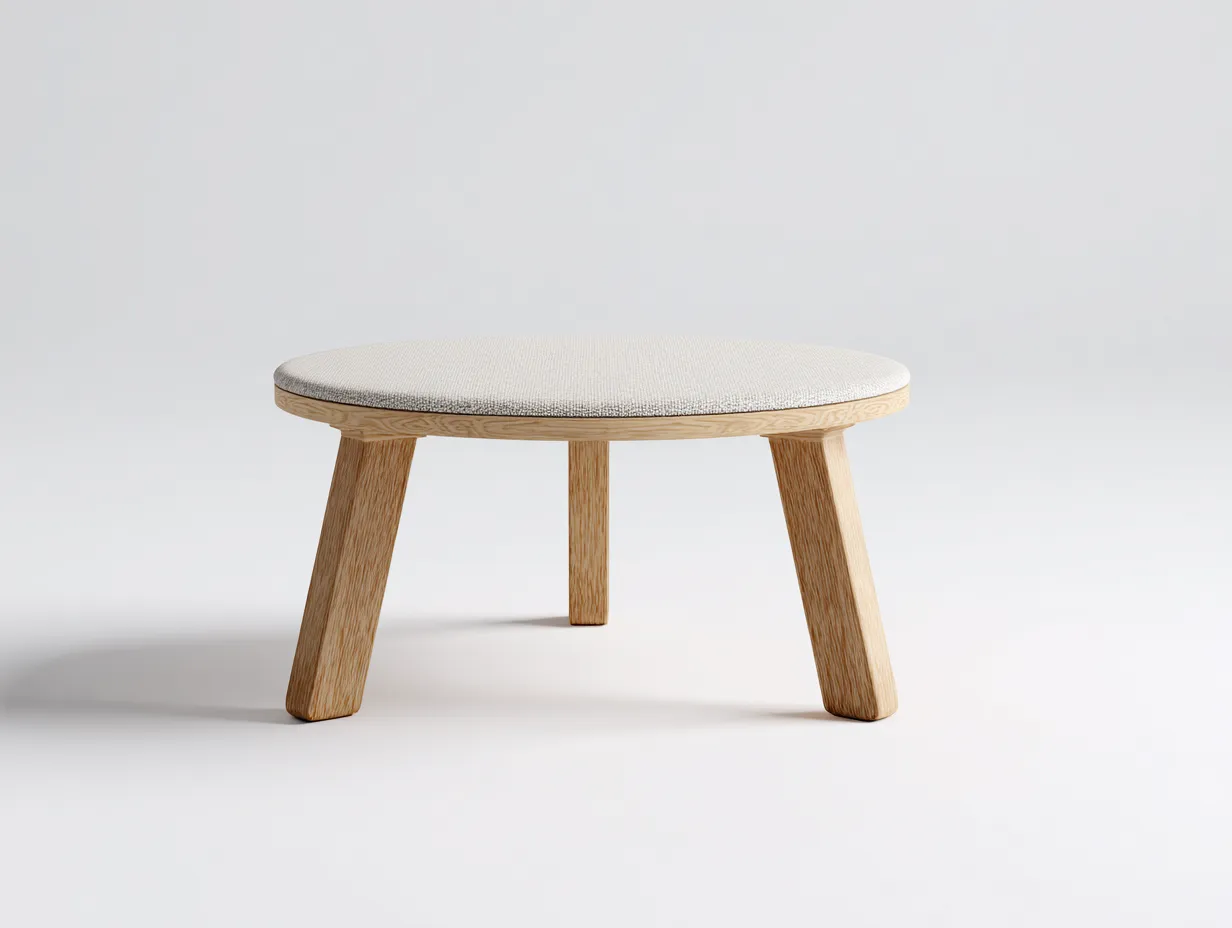 Mesa Auxiliar baja 98x98x36 cm - tapa redonda gris arena - patas robustas de madera clara-Vanaospace