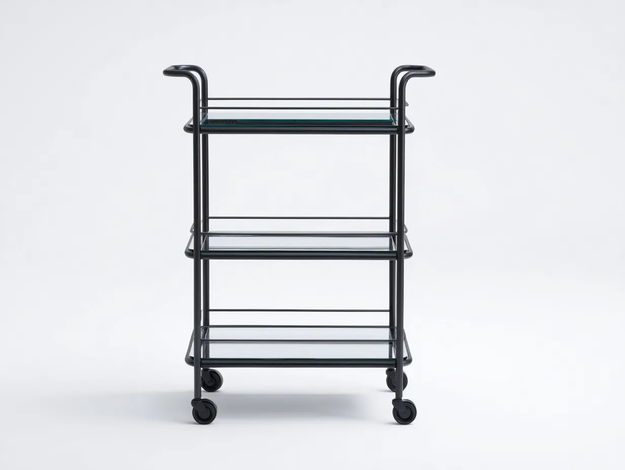 Carro De Cocina 68x42x79 cm - metal negro y cristal transparente - con estantes de vidrio para cocina elegante-Vanaospace