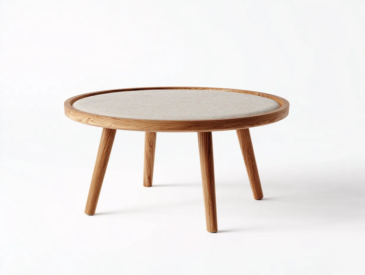 Mesa Auxiliar ovalada 104x70x34 cm - tablero crema efecto tela - marco de madera natural elevado-Vanaospace