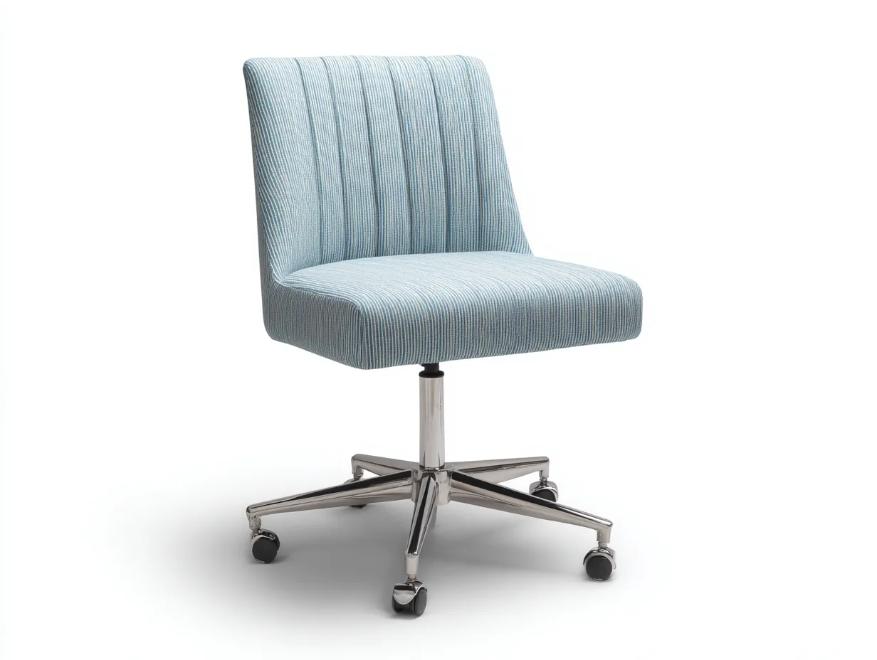 Silla De Oficina 56x58x80 cm - tejido azul claro y cromado - con base giratoria y ruedas para oficina ligera-Vanaospace