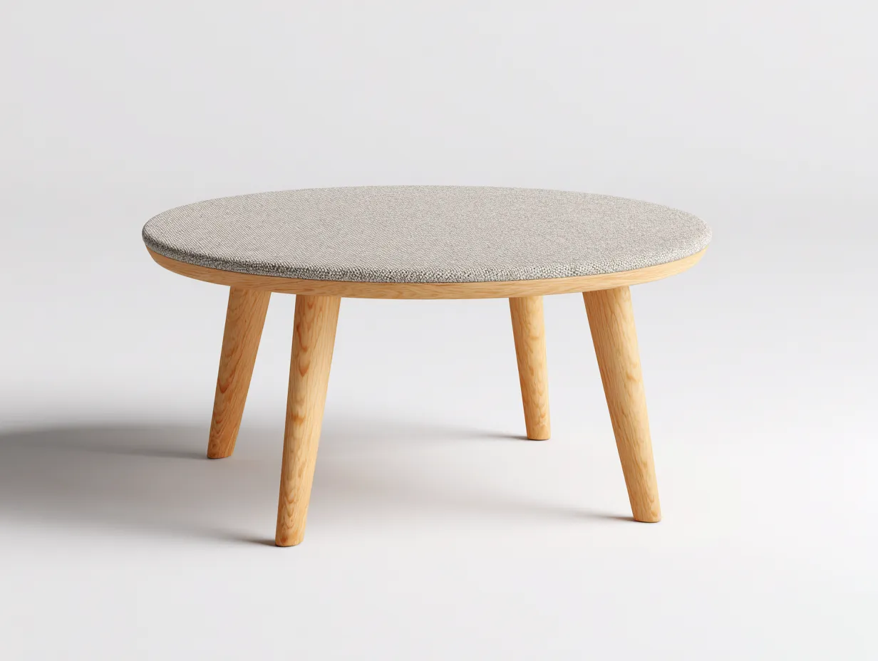 Mesa Auxiliar redonda 86x86x33 cm - superficie beige grisácea - patas inclinadas de madera para salón-Vanaospace