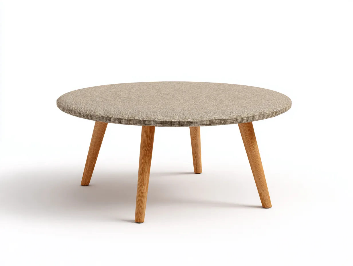 Mesa Auxiliar redonda 96x96x36 cm - tablero gris topo texturizado - patas de madera natural para salón-Vanaospace