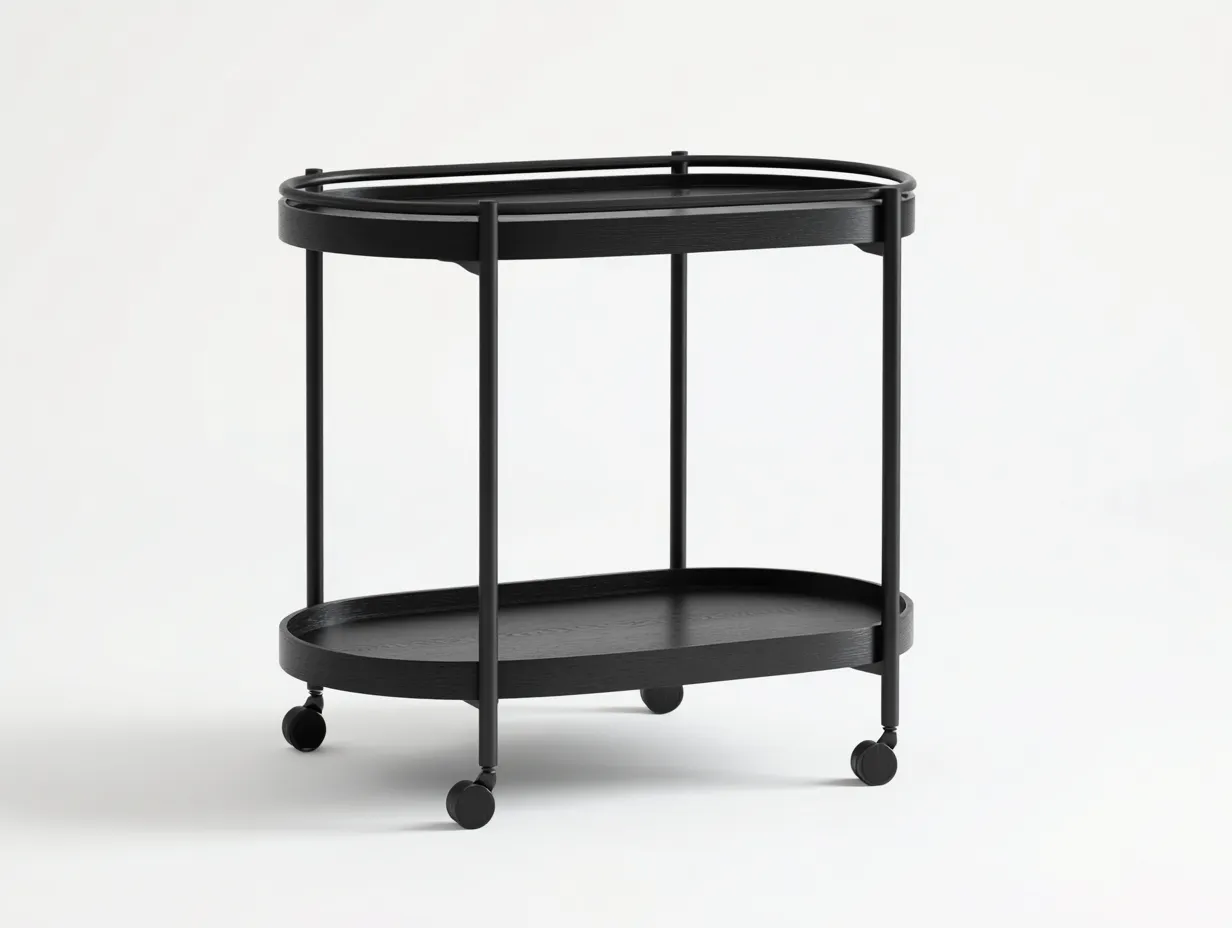 Carro De Cocina 76x44x82 cm - metal negro - con bandejas ovaladas y ruedas para cocina moderna-Vanaospace