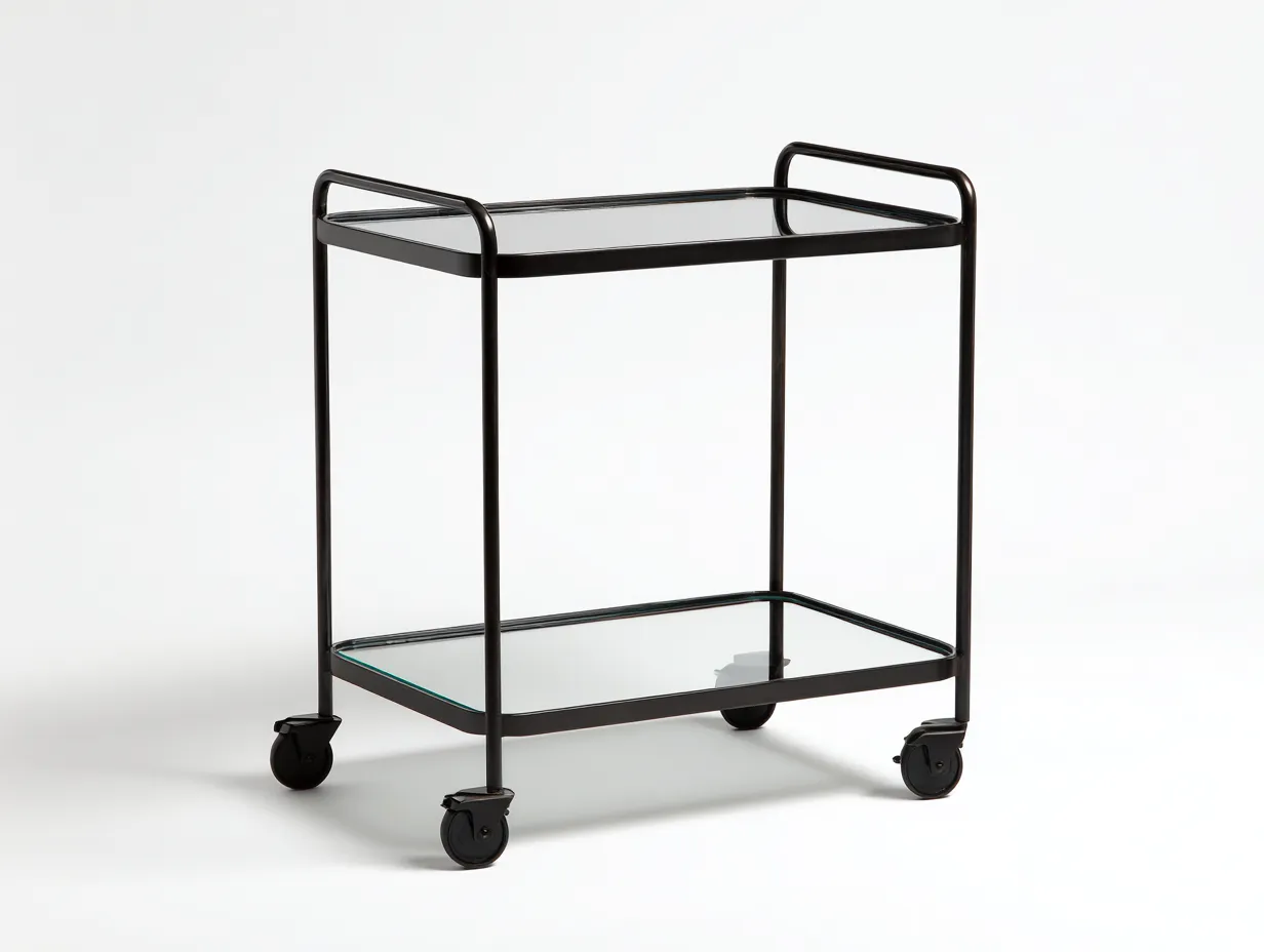 Carro De Cocina 70x42x80 cm - metal negro y cristal transparente - carrito auxiliar con ruedas para cocina moderna-Vanaospace