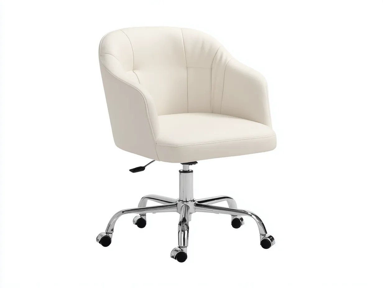 Silla De Oficina 61x60x86 cm - polipiel crema y cromado - con brazos integrados y ruedas para despacho refinado-Vanaospace