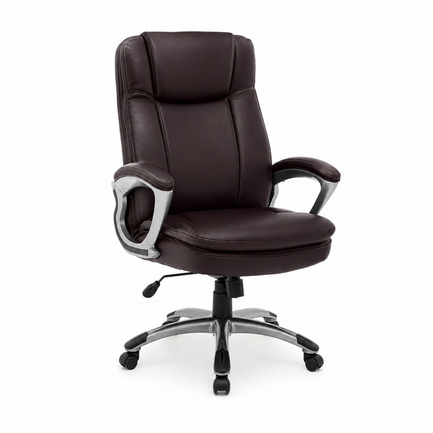 Fotel biurowy ergonomiczny z imitacji skóry brązowy z podłokietnikami