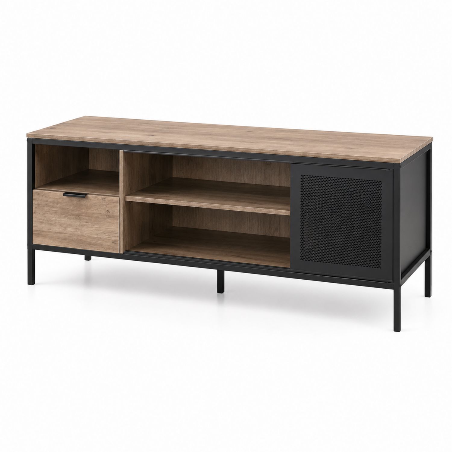 Szafka RTV z dębowym wykończeniem i czarnym metalem 120x40x50 cm