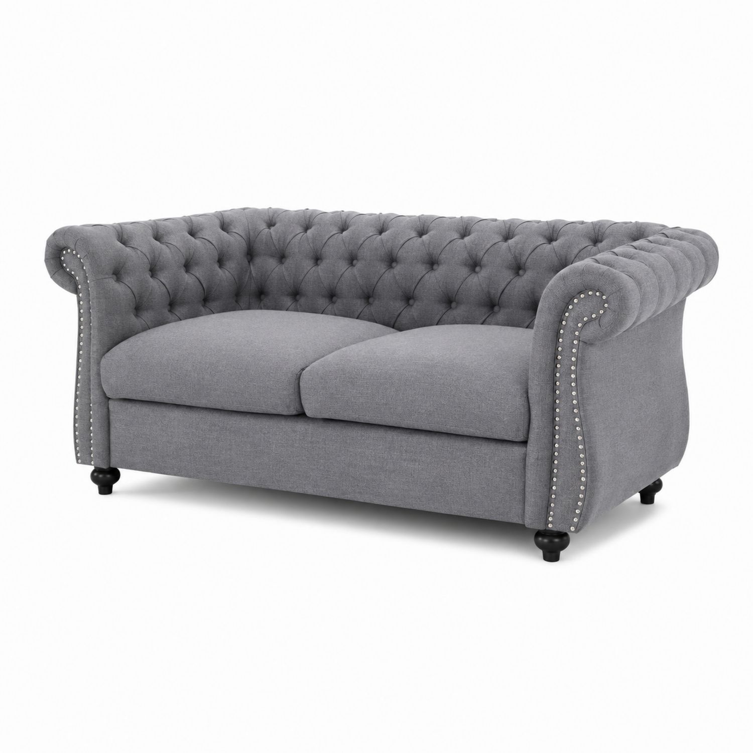 Dwuosobowa sofa Chesterfield szara tkanina lniana