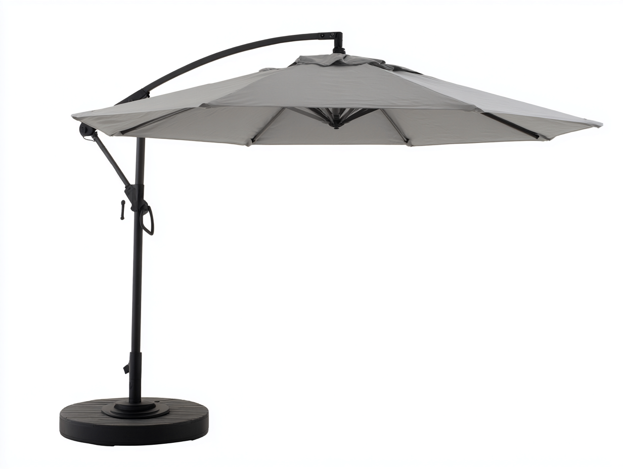 Sombrilla de jardín lateral - tela y metal 300x300x260 cm - color gris - diseño voladizo ajustable con base incluida-Rarihanest