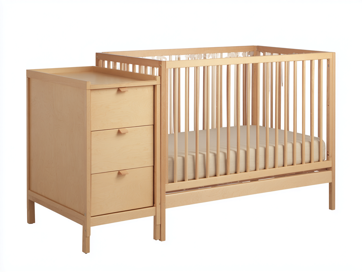 Cuna para bebé - madera maciza con cajonera integrada 120x60x90 cm - color madera natural - diseño funcional con almacenamiento-Rarihanest