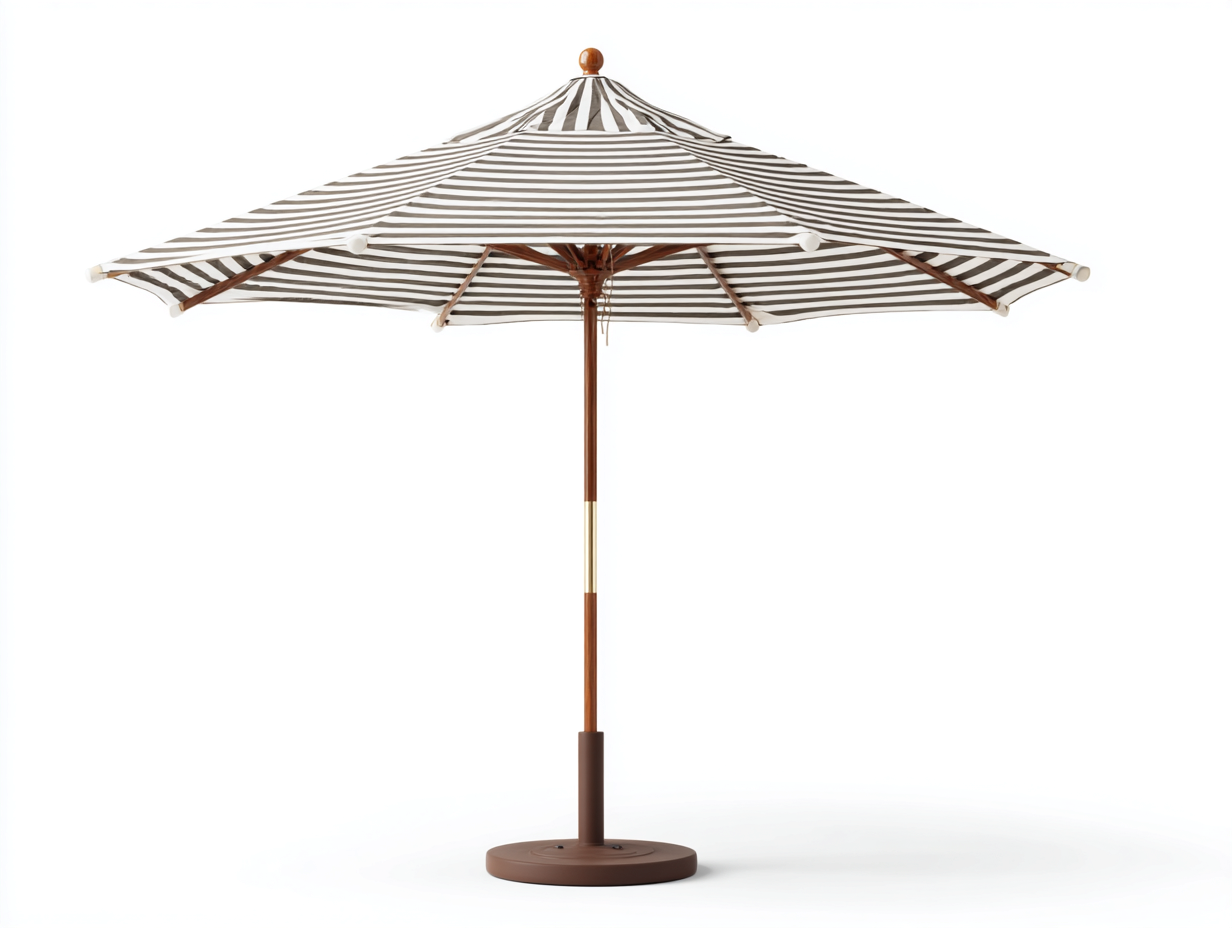 Sombrilla de jardín clásica - tela rayada y madera 280x280x250 cm - color beige y blanco - diseño elegante con manivela y base incluida-Rarihanest