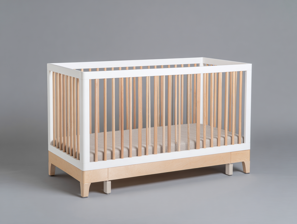 Cuna para bebé - madera maciza y estructura lacada 120x60x90 cm - blanco y madera natural - diseño moderno seguro-Rarihanest