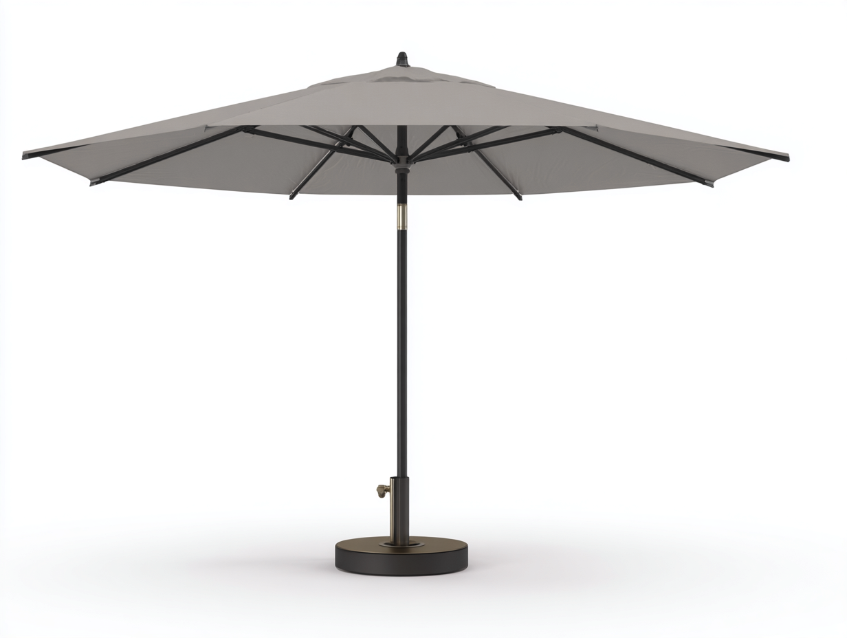 Sombrilla de jardín moderna - tela y metal 300x300x255 cm - color gris - diseño resistente con sistema de inclinación y base incluida-Rarihanest