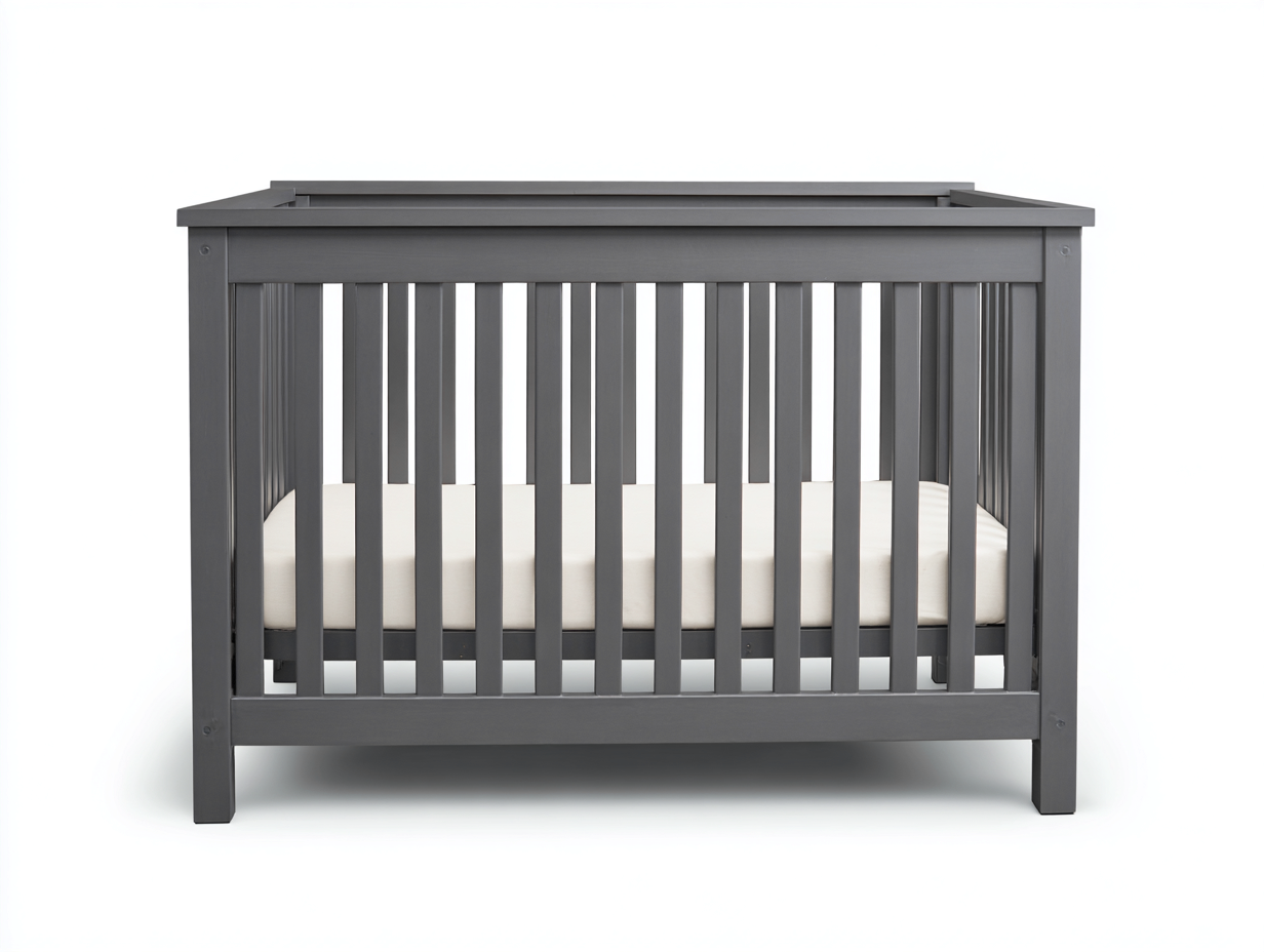 Cuna para bebé - madera resistente con base ajustable 120x60x86 cm - color gris oscuro - diseño moderno con barrotes de seguridad-Rarihanest
