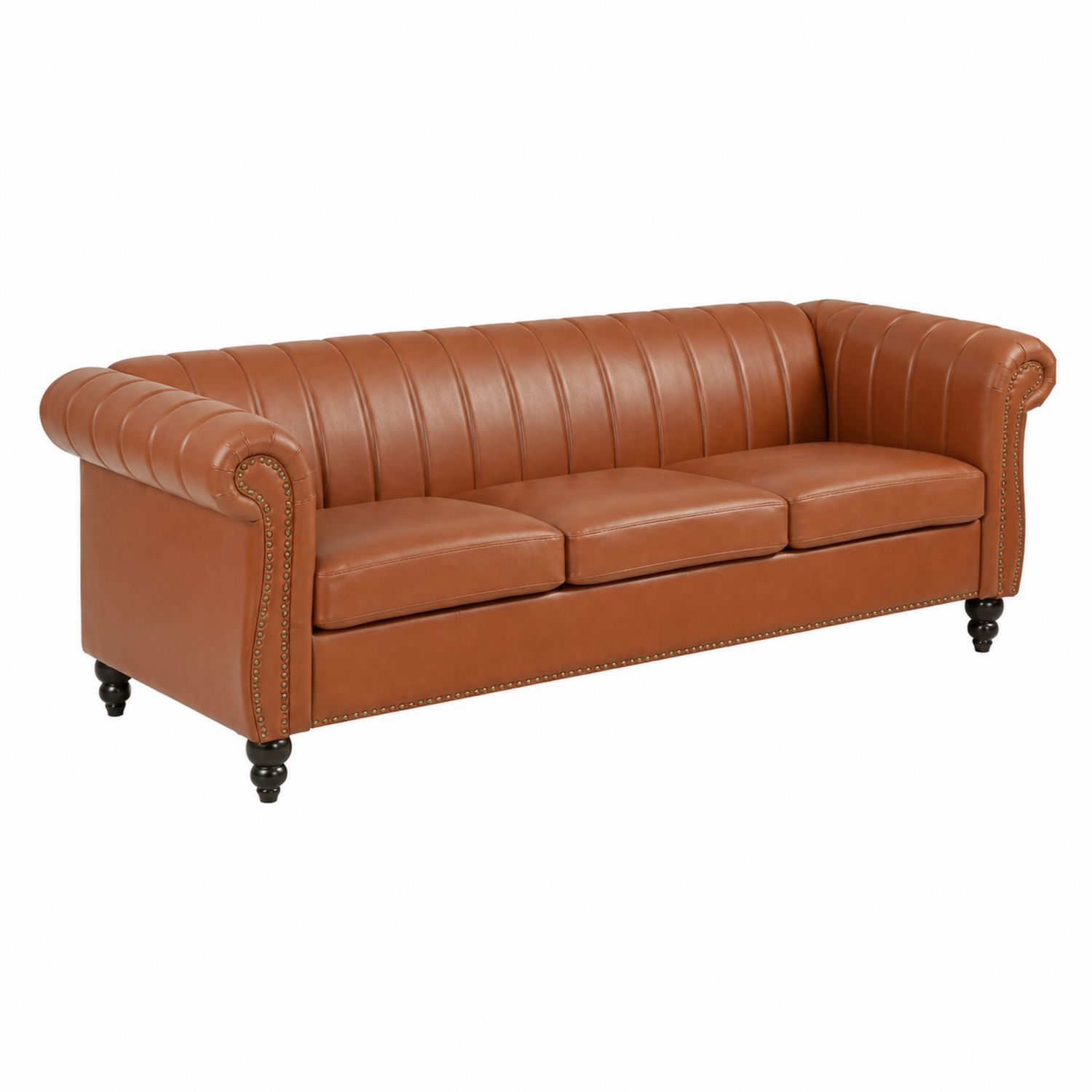 Sofa Chesterfield prostokątna 225x85x75 skóra naturalna brązowa-Raumstilcraft