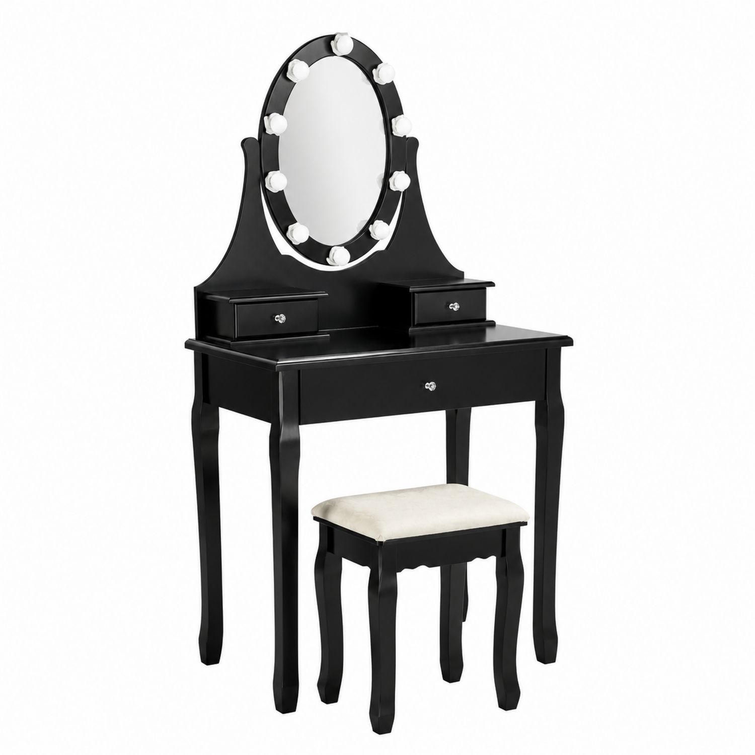Toaletka z lustrem LED, czarna, drewno sosnowe-Raumstilcraft