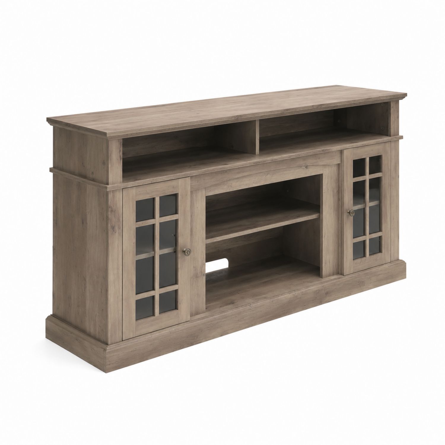 Drewniana szafka RTV z półkami i szklanymi drzwiami 150x45x60 cm-Raumstilcraft
