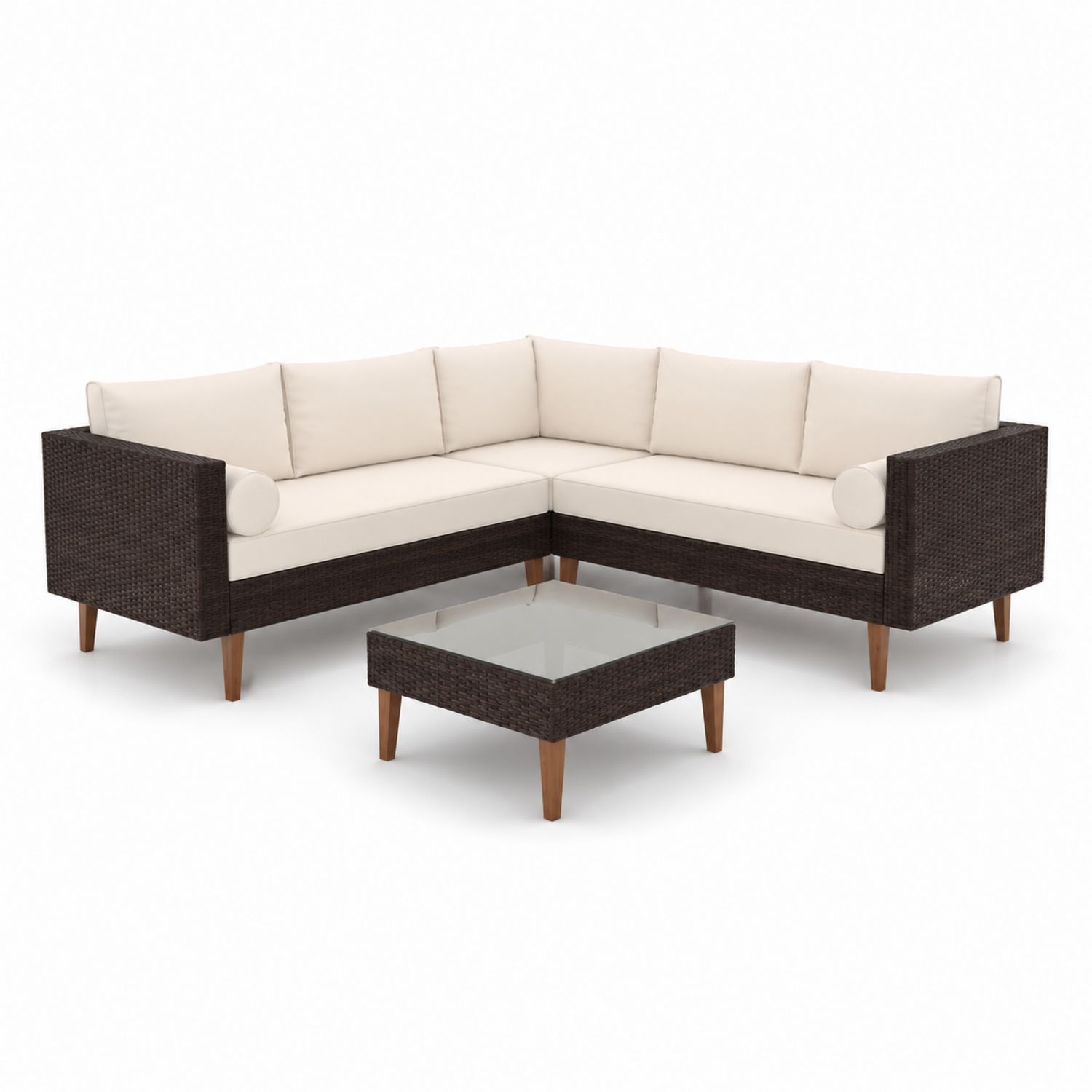 Narożna sofa ogrodowa L-kształtna z technorattanu i poduszki-Raumstilcraft