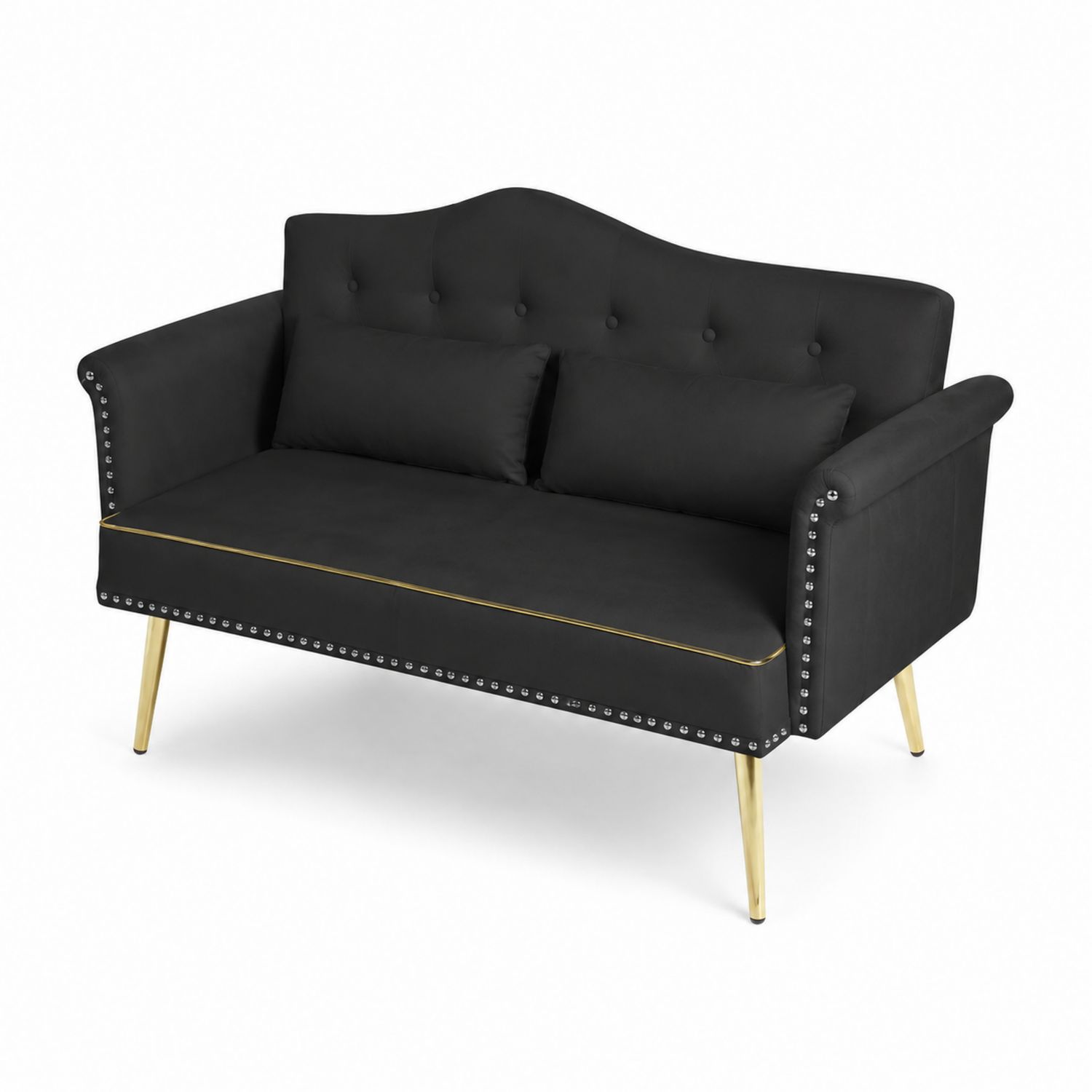 Sofa dwuosobowa z aksamitu z metalowymi nogami-Raumstilcraft