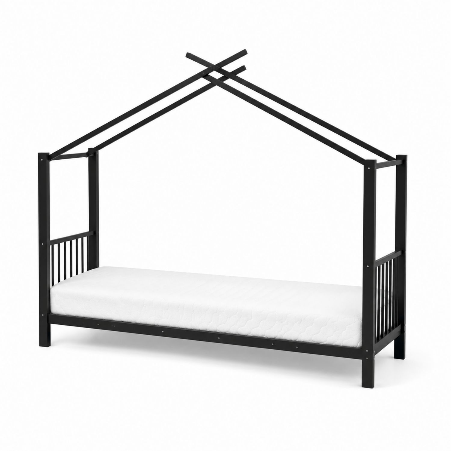 Łóżko domek metalowe z materacem 200x90 cm Czarny-Raumstilcraft