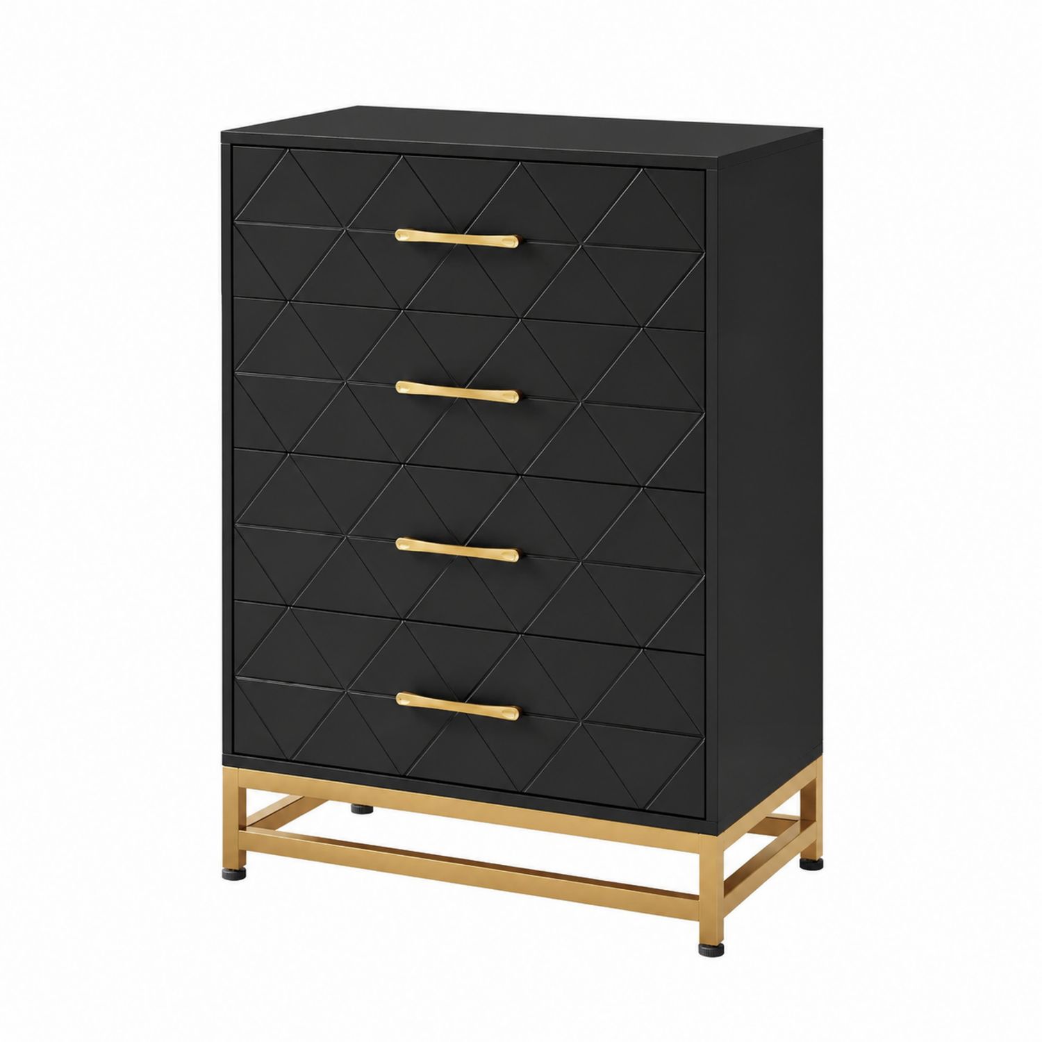 Komoda z 5 szufladami, metalowa i MDF, Czarny i Złoty-Raumstilcraft
